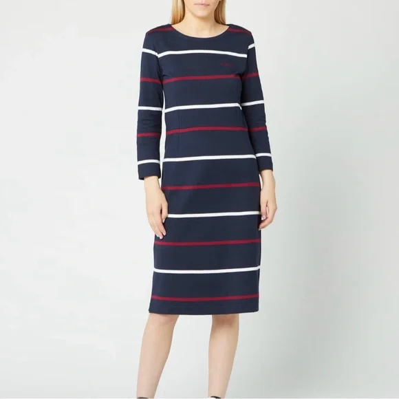 Barbour Oyster Striped Dress Blue Multi Size 6 Cotton - Picture 3 of 14